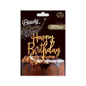 Arany  Happy Birthday Gold Style torta dekoráció 14 cm