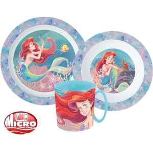 Disney Hercegnők Ariel étkészlet, micro műanyag szett bögrével 350 ml